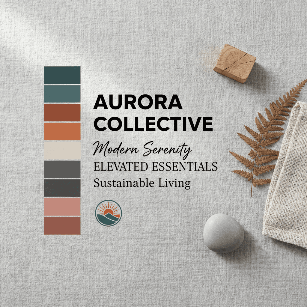 Brand identity mood board with color swatches and typography samples