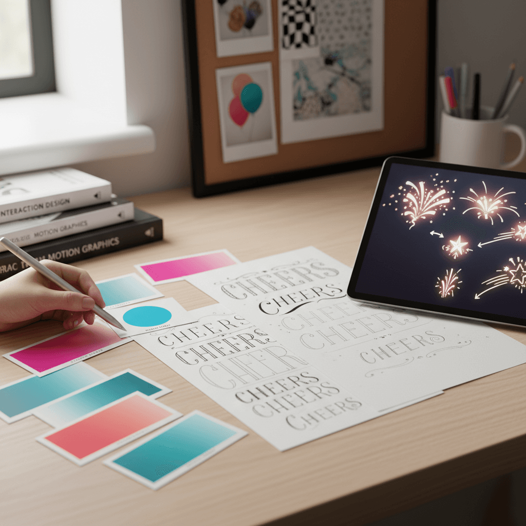 Brand color palette and typography guide on a designer workspace