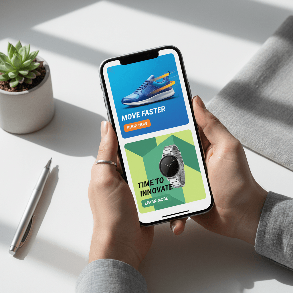 Social media post templates displayed on a smartphone