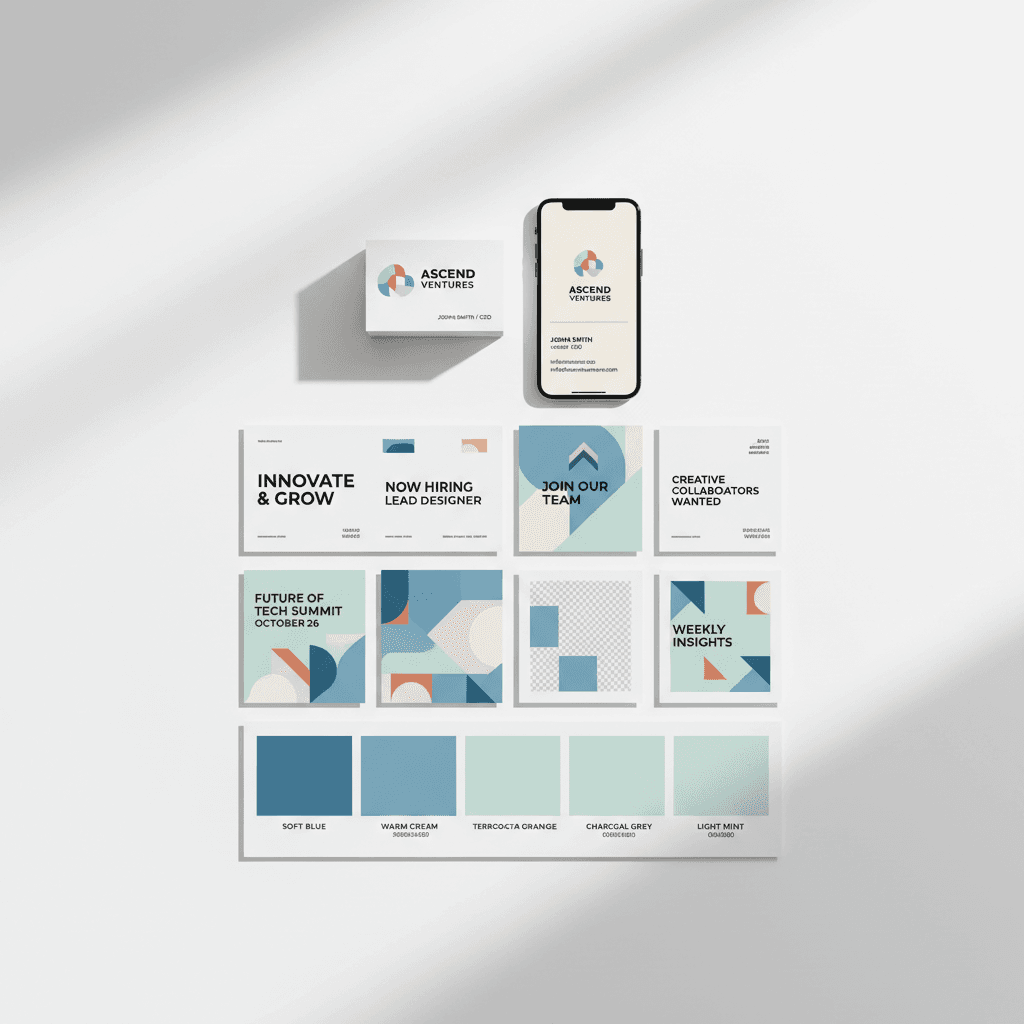 Finished brand identity package with logo cards