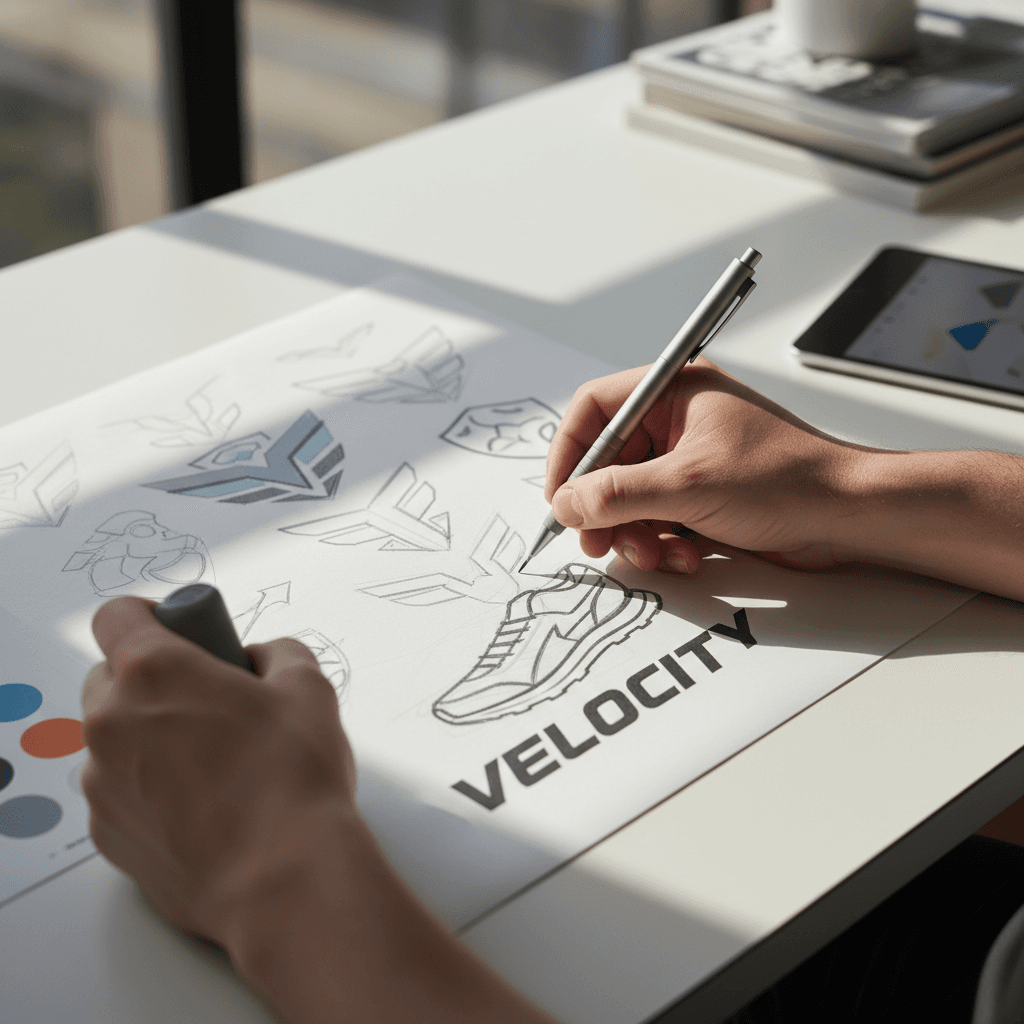 Close-up of designer sketching logo concepts