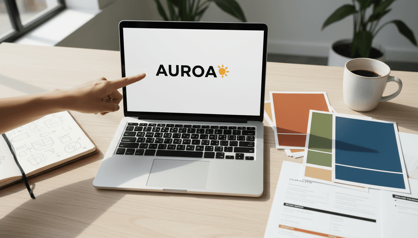 Designer working on brand guidelines on laptop