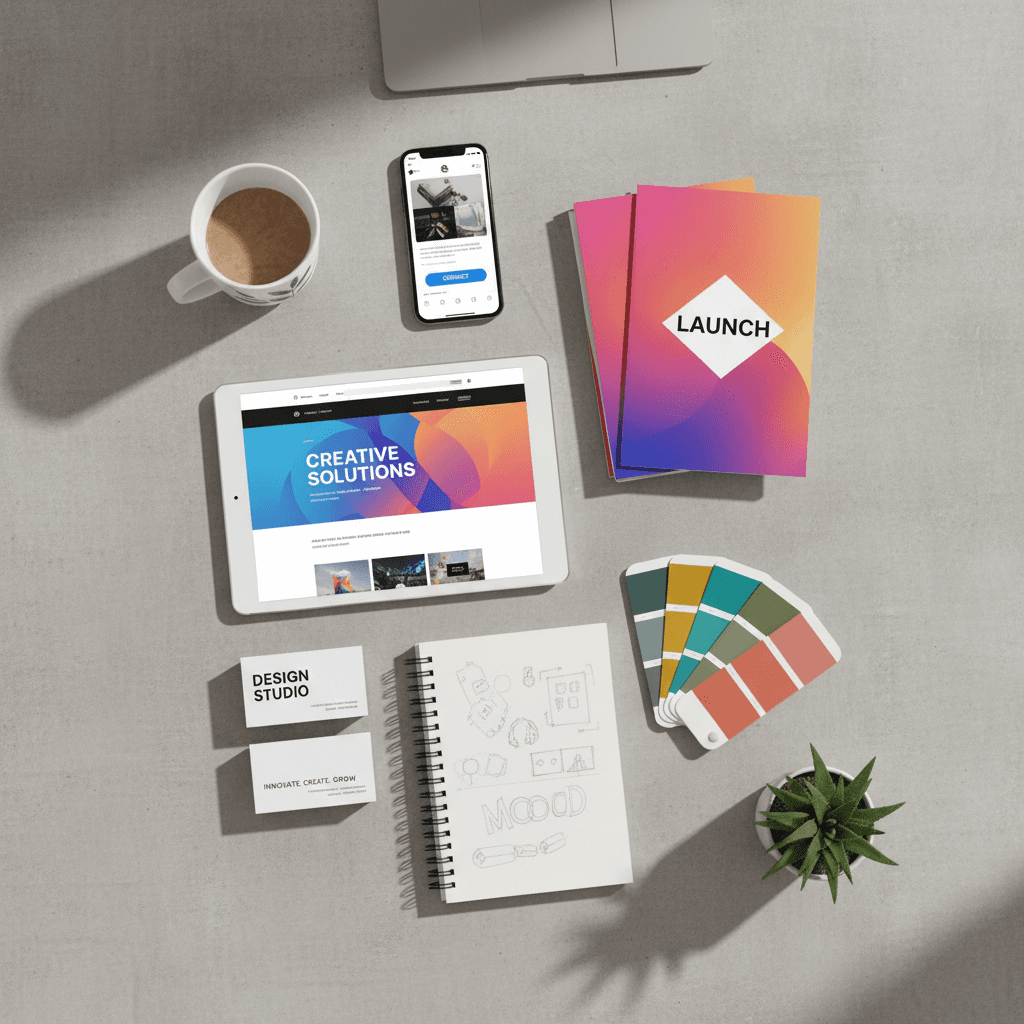 Stack of clean modern flyers and brochures